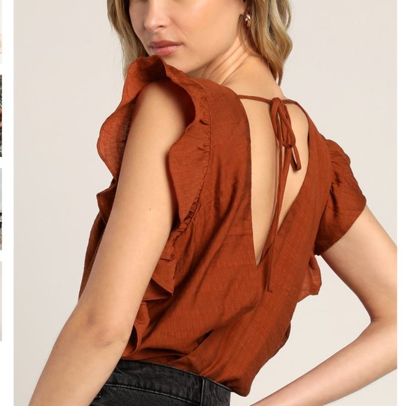 Smile Awhile Rust Red Ruffled Surplice Bodysuit, Size S - Picture 2 of 9